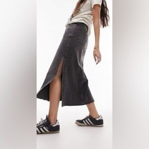 Topshop denim midi skirt with side split in washed black